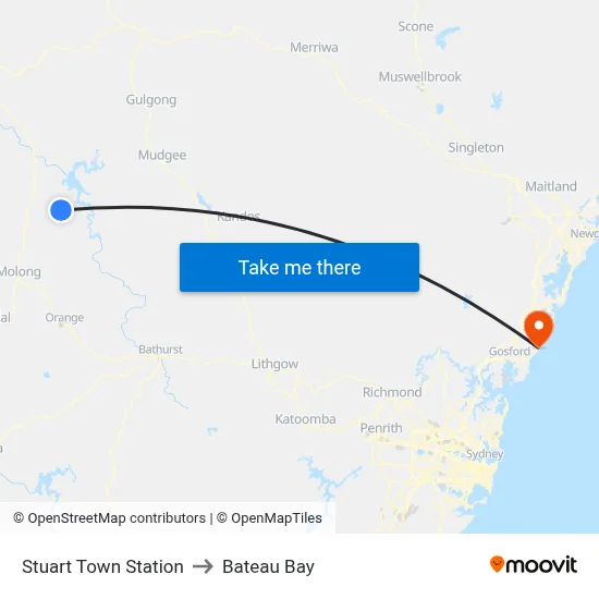 Stuart Town Station to Bateau Bay map