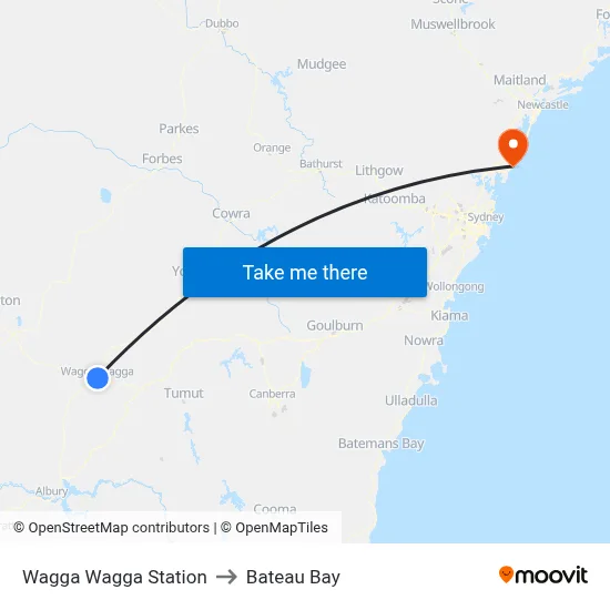 Wagga Wagga Station to Bateau Bay map