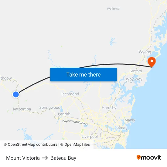 Mount Victoria to Bateau Bay map