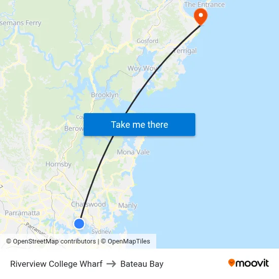 Riverview College Wharf to Bateau Bay map