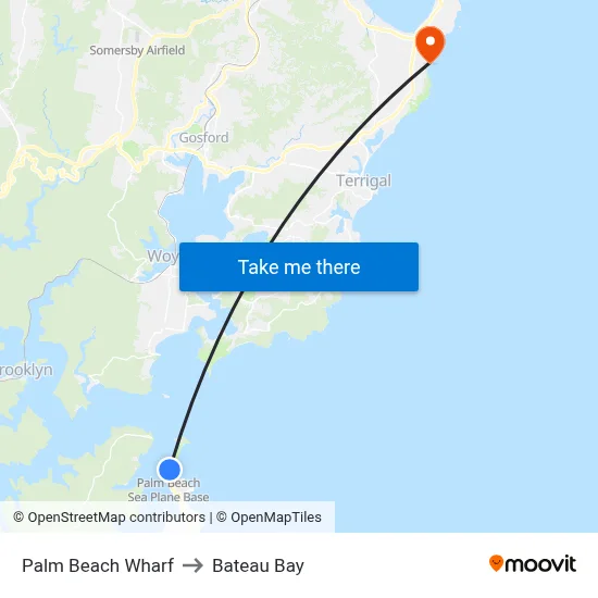 Palm Beach Wharf to Bateau Bay map