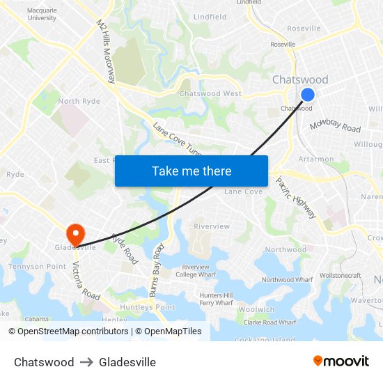 Chatswood to Gladesville map