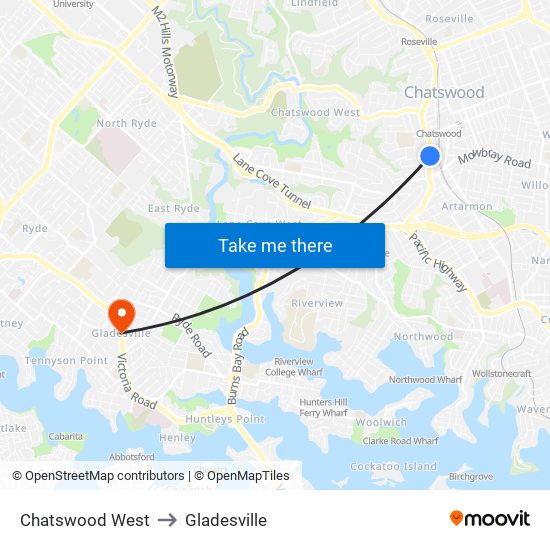 Chatswood West to Gladesville map