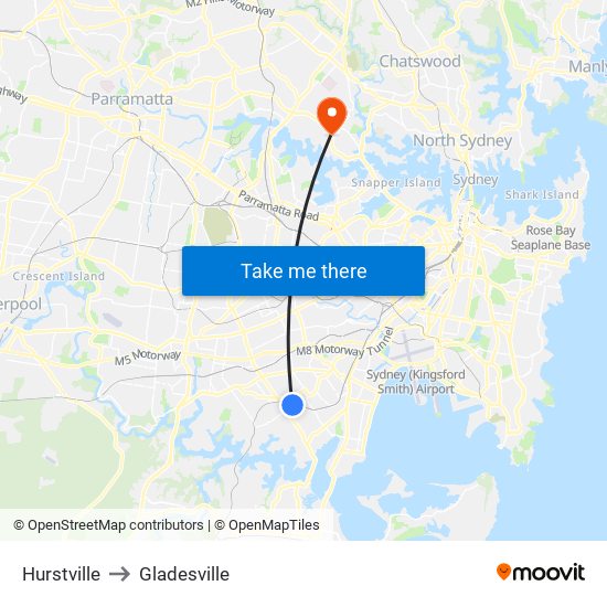 Hurstville to Gladesville map