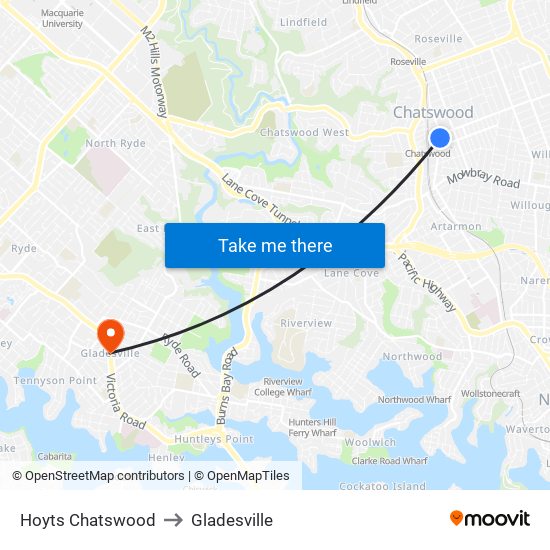 Hoyts Chatswood to Gladesville map