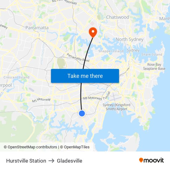 Hurstville Station to Gladesville map