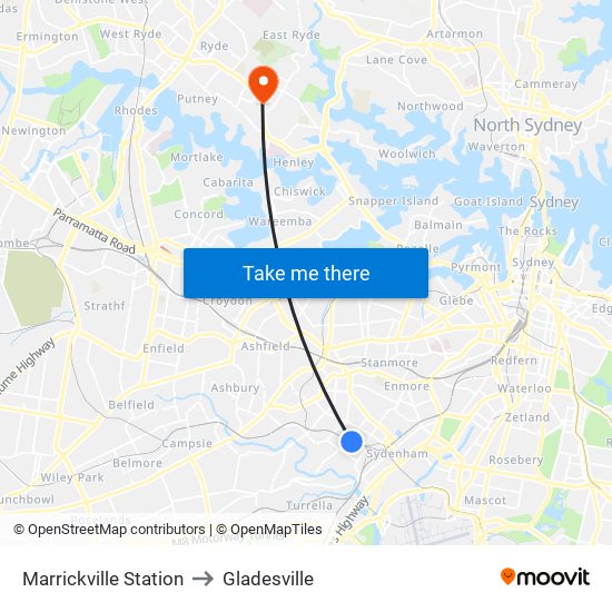 Marrickville Station to Gladesville map