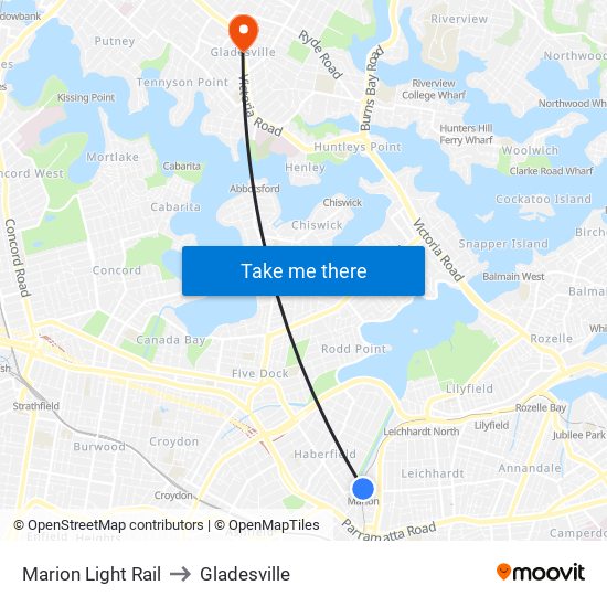 Marion Light Rail to Gladesville map