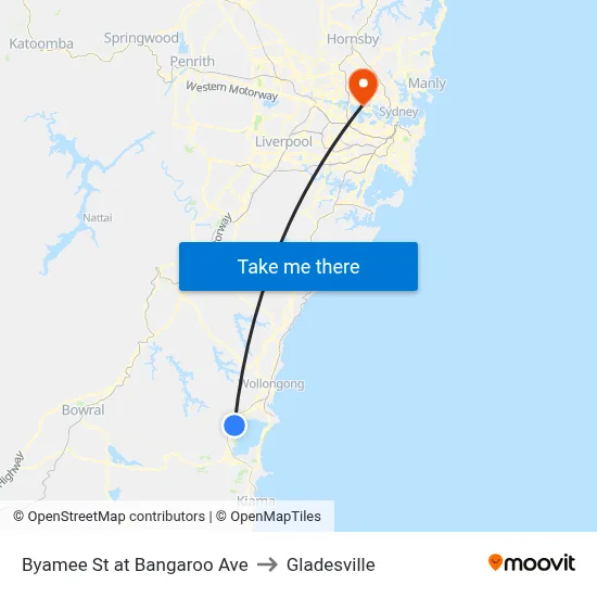 Byamee St at Bangaroo Ave to Gladesville map