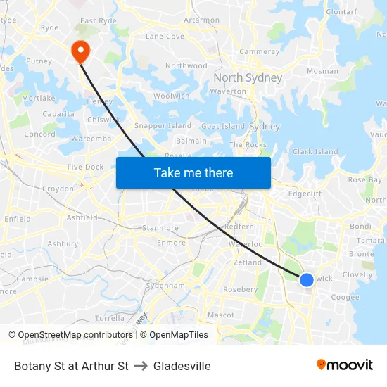 Botany St at Arthur St to Gladesville map