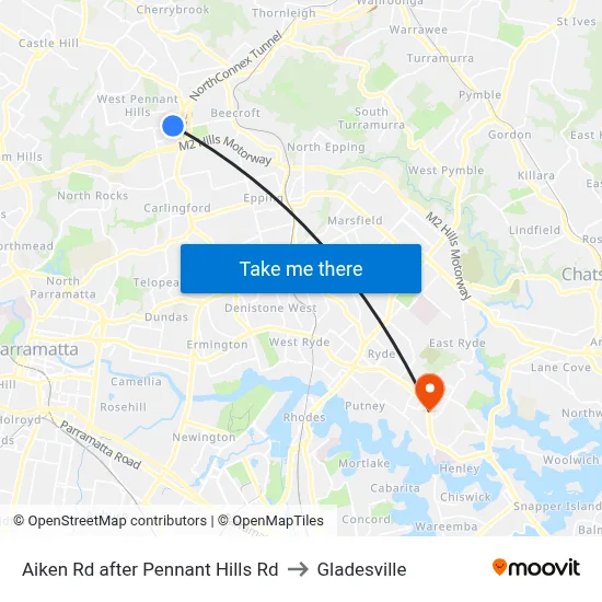 Aiken Rd after Pennant Hills Rd to Gladesville map