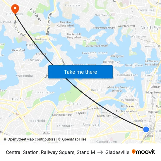 Central Station, Railway Square, Stand M to Gladesville map
