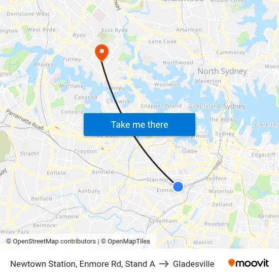 Newtown Station, Enmore Rd, Stand A to Gladesville map