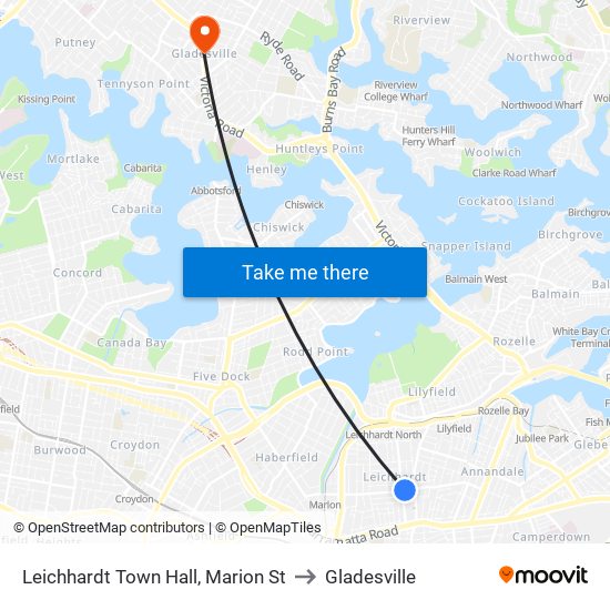 Leichhardt Town Hall, Marion St to Gladesville map