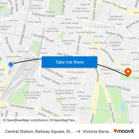 Central Station, Railway Square, Stand M to Victoria Barracks map