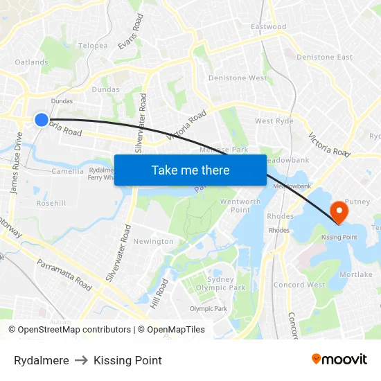 Rydalmere to Kissing Point map