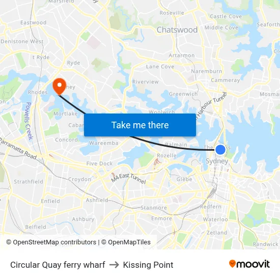 Circular Quay ferry wharf to Kissing Point map