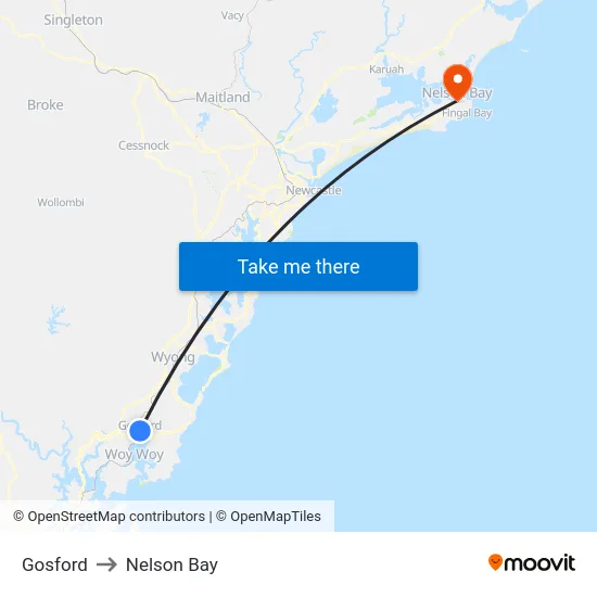 Gosford to Nelson Bay map