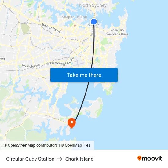 Circular Quay Station to Shark Island map
