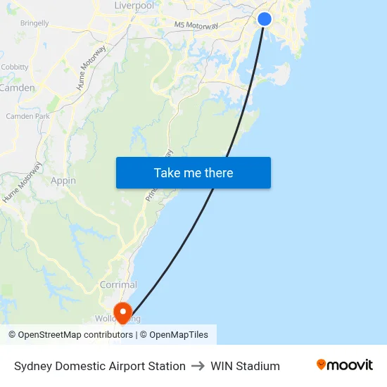 Sydney Domestic Airport Station to WIN Stadium map