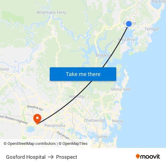 Gosford Hospital to Prospect map