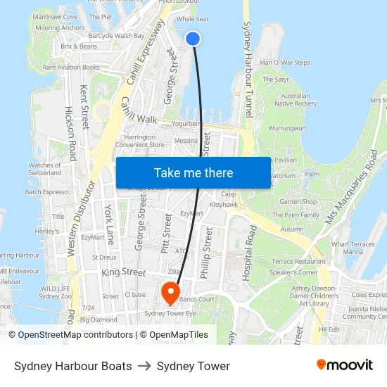 Sydney Harbour Boats to Sydney Tower map