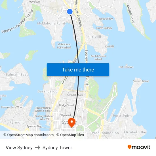 View Sydney to Sydney Tower map