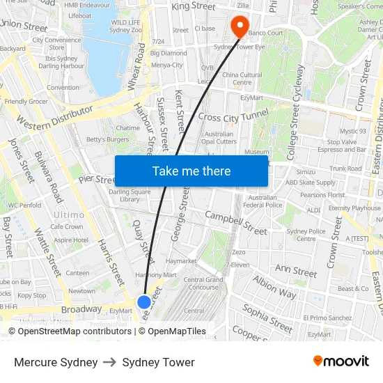 Mercure Sydney to Sydney Tower map