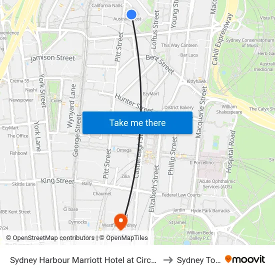 Sydney Harbour Marriott Hotel at Circular Quay to Sydney Tower map