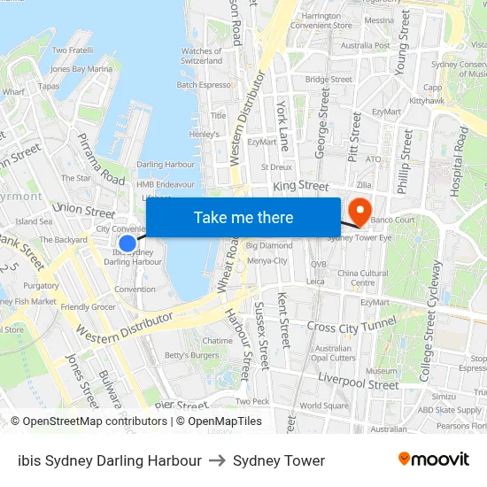 ibis Sydney Darling Harbour to Sydney Tower map
