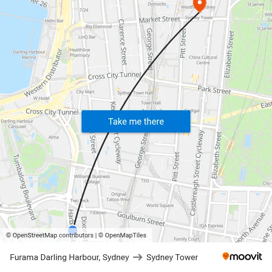 Furama Darling Harbour, Sydney to Sydney Tower map