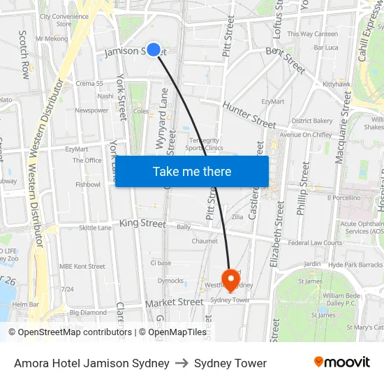 Amora Hotel Jamison Sydney to Sydney Tower map