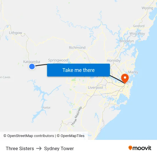 Three Sisters to Sydney Tower map