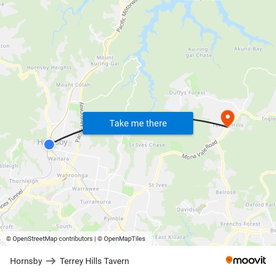 Hornsby to Terrey Hills Tavern map