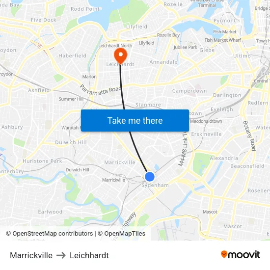 Marrickville to Leichhardt map