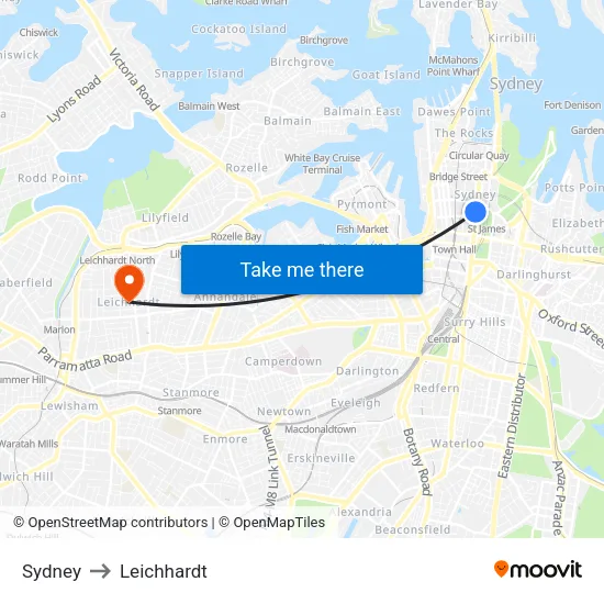 Sydney to Leichhardt map