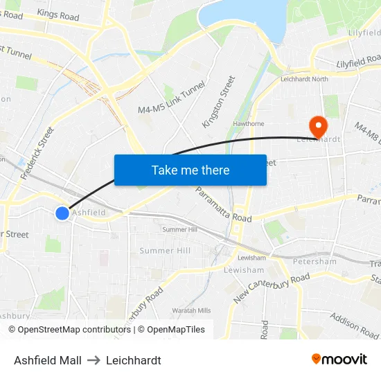 Ashfield Mall to Leichhardt map