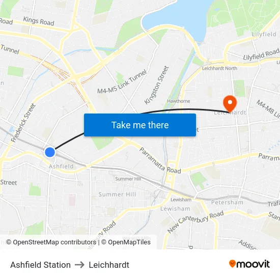Ashfield Station to Leichhardt map