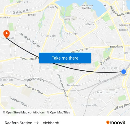 Redfern Station to Leichhardt map