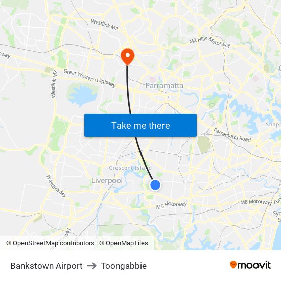 Bankstown Airport to Toongabbie map