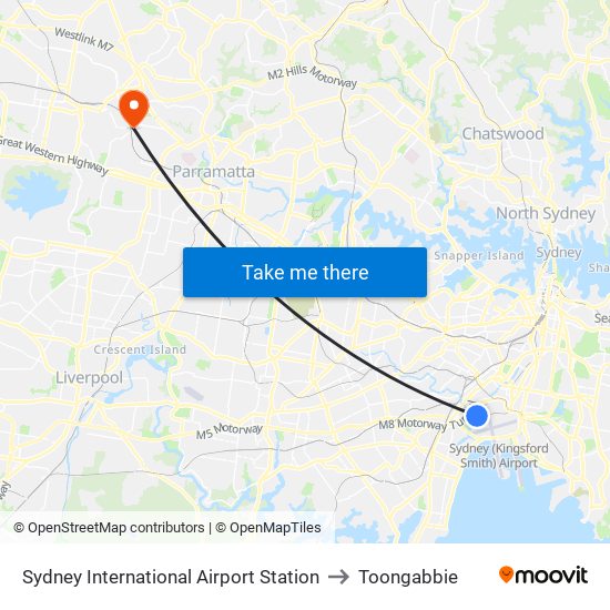 Sydney International Airport Station to Toongabbie map