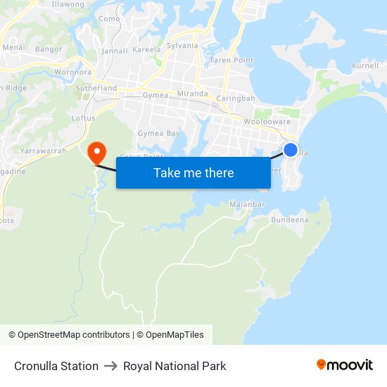 Cronulla Station to Royal National Park map