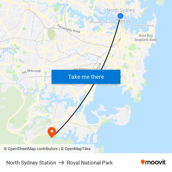 North Sydney Station to Royal National Park map