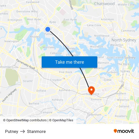 Putney to Stanmore map