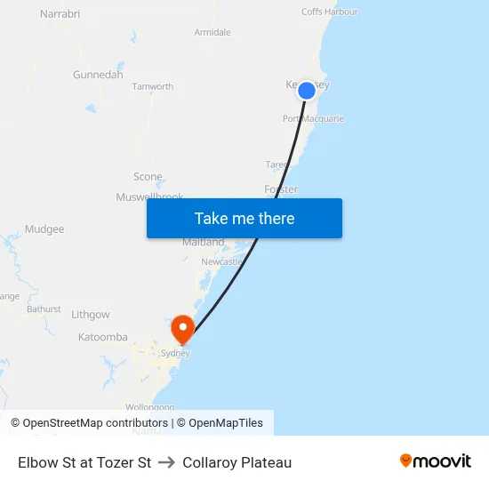 Elbow St at Tozer St to Collaroy Plateau map