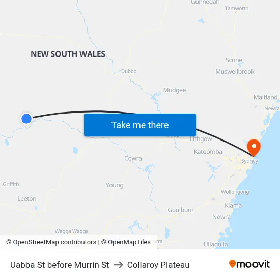Uabba St before Murrin St to Collaroy Plateau map