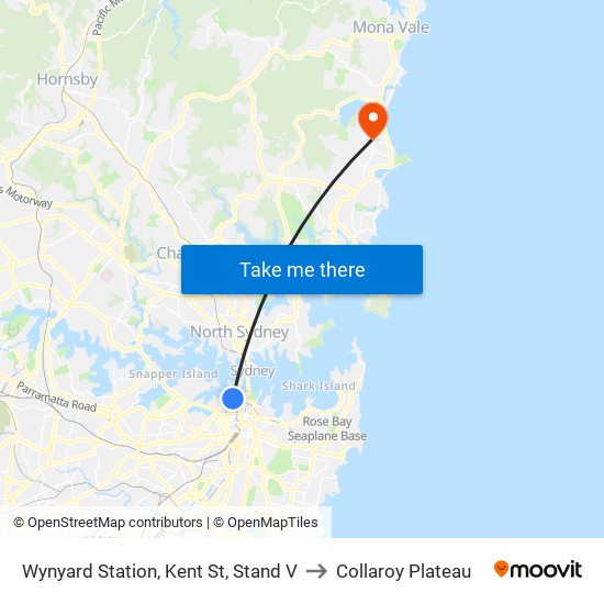 Wynyard Station, Kent St, Stand V to Collaroy Plateau map