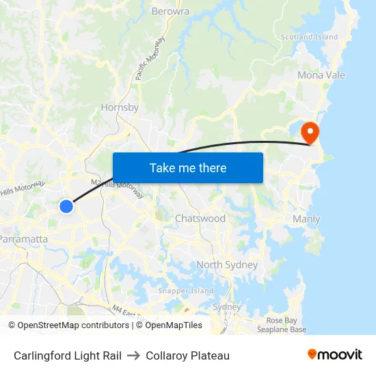 Carlingford Light Rail to Collaroy Plateau map