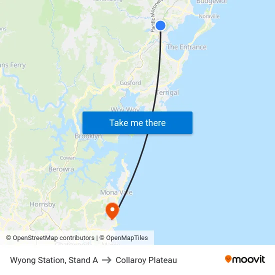 Wyong Station, Stand A to Collaroy Plateau map