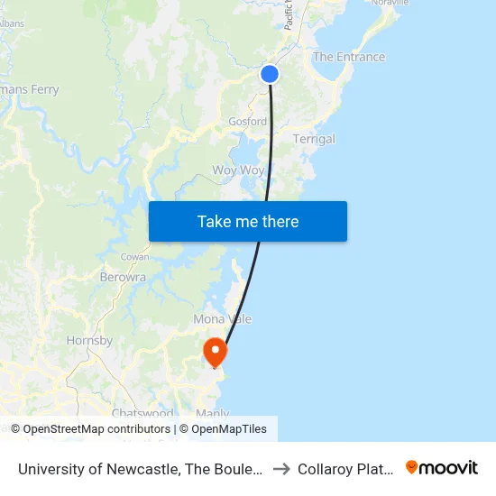 University of Newcastle, The Boulevarde to Collaroy Plateau map